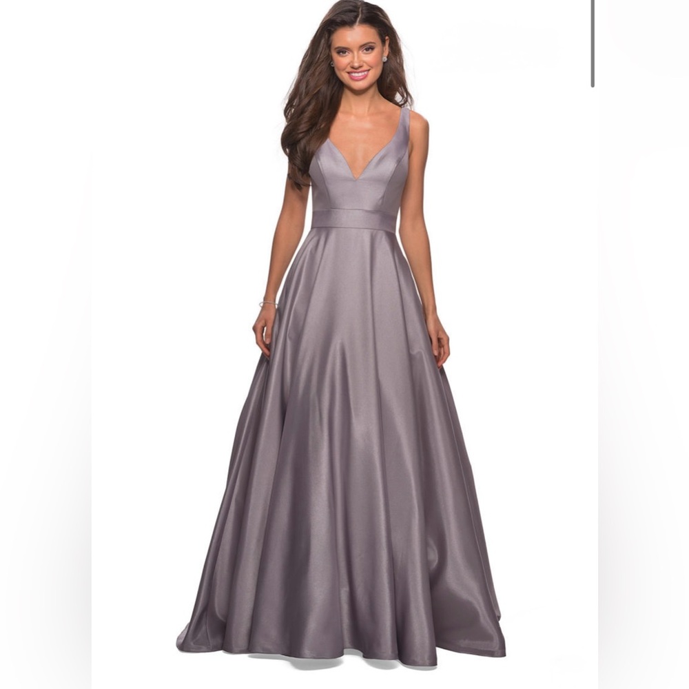 GIGI DESIGNS BY LA FEMME 27202 Elegant Gray Evening Gown